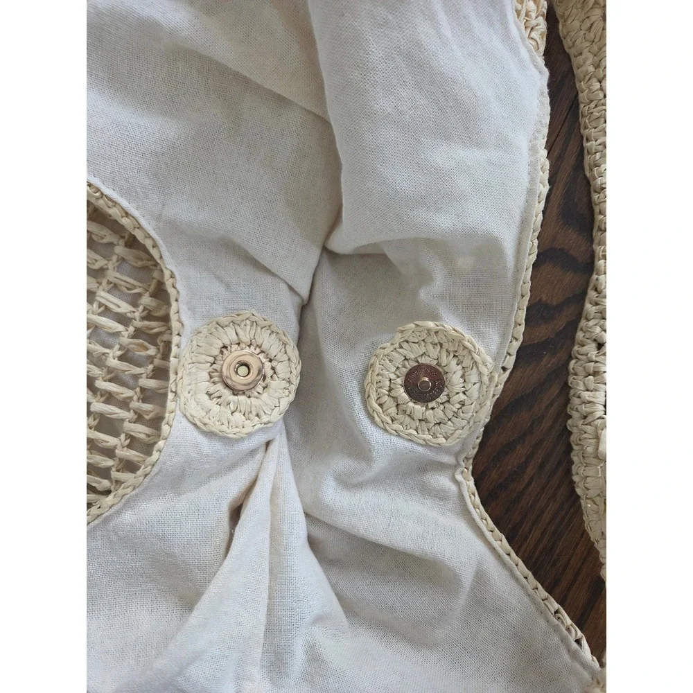 Haute Hippie Crochet Mesh Beach Tote Bag - Cream Boho Woven Hobo